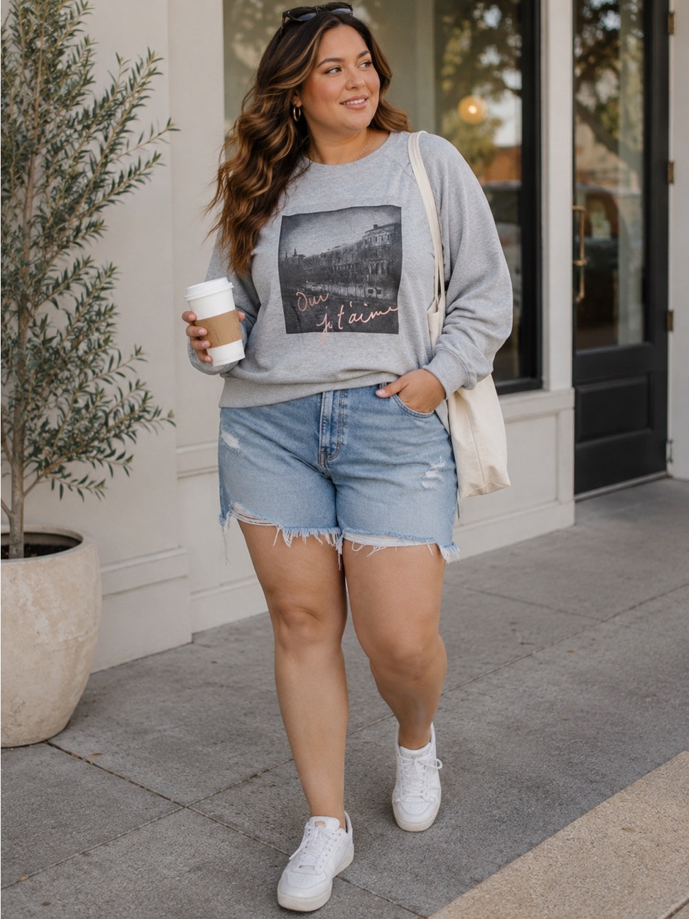 Banana Republic Light Gray Crewneck Sweatshirt with Graphic